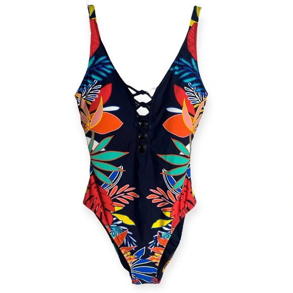 Bleu Rod Beattie multicolor one piece swimsuit COLOR FIELD LACE DOWN ONE-PIECE 8 - Picture 6 of 8